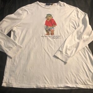 Polo Ralph Lauren Blue Polo Bear USA Football Graphic T Shirt Long Sleeve